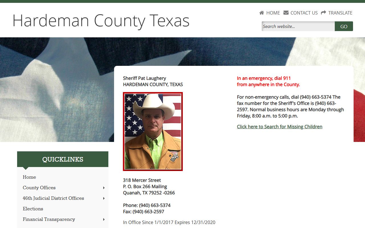 Hardeman County Jail sheriff page with jail contact and visitation information