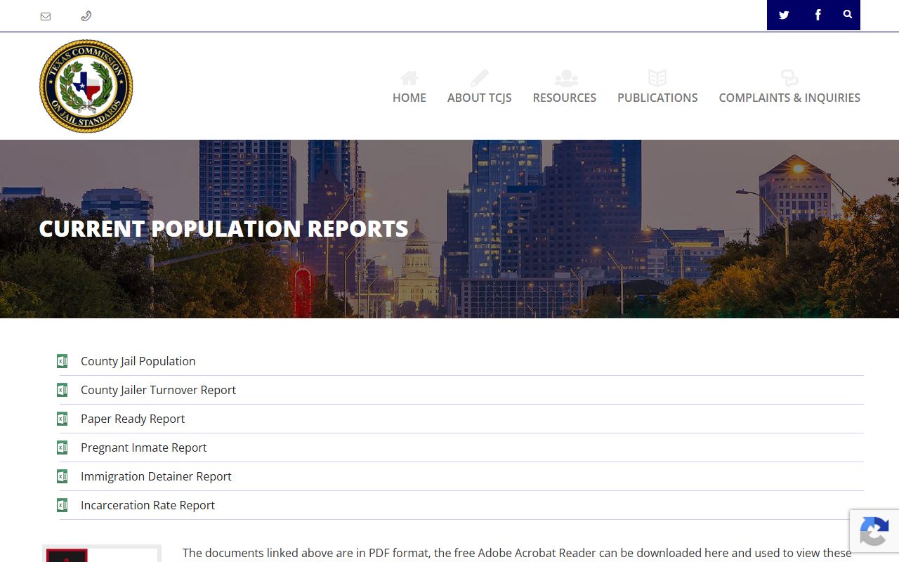 Texas TCJS population report index for Hardeman County inmate population data