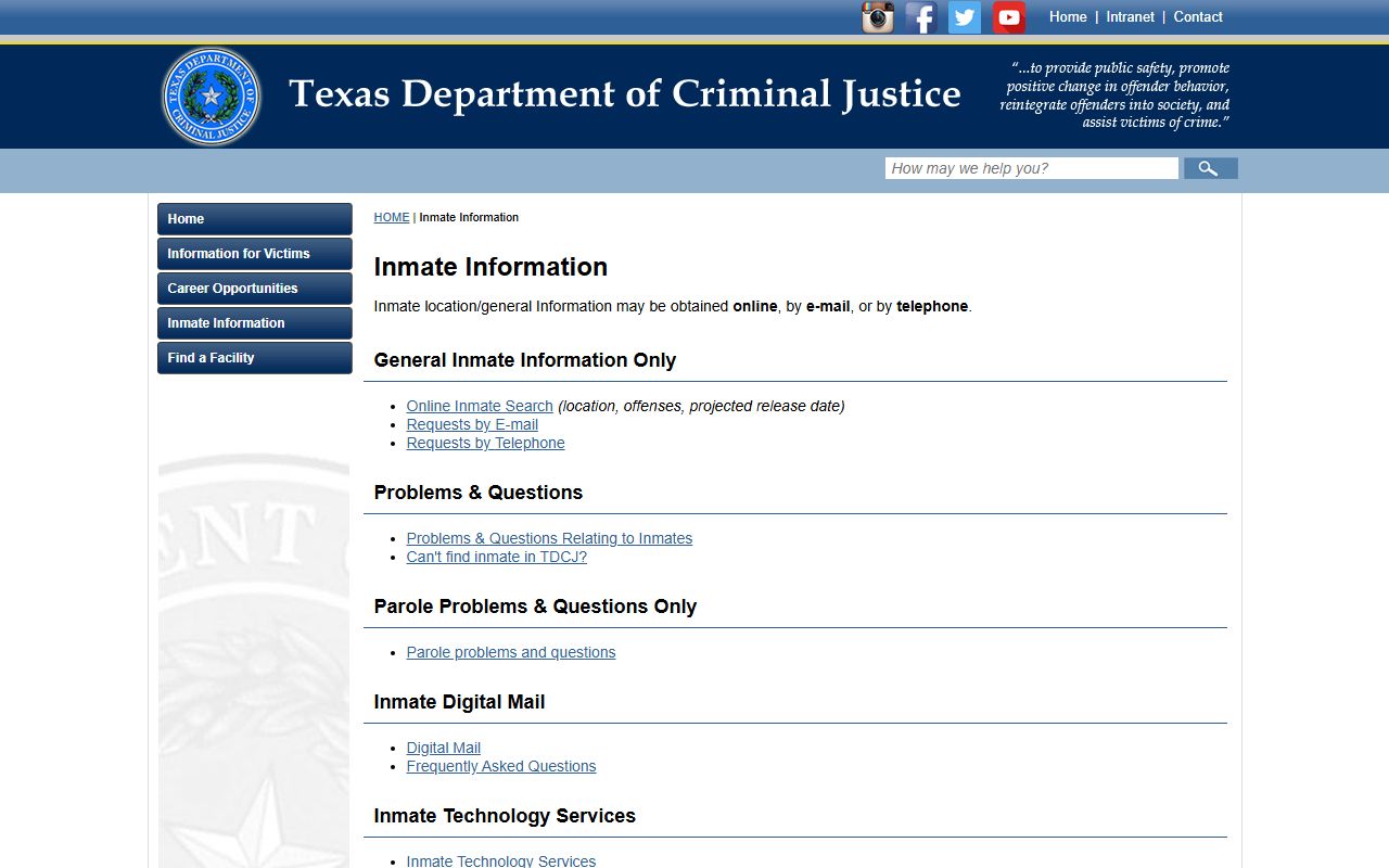 TDCJ inmate information page for Hardeman County sentenced prisoner lookup